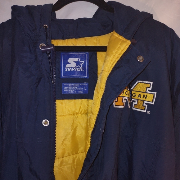 Vintage 90s Starter Michigan Wolverines Full Zip & Snap Hooded Jacket Sz/ Large - Picture 3 of 9